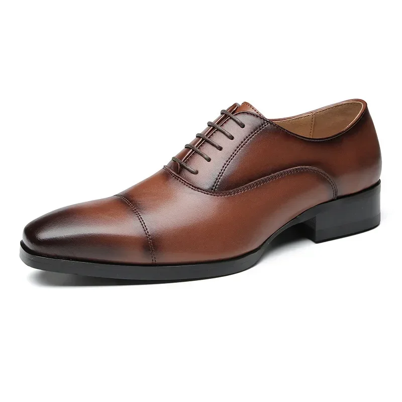 Men's Leather Oxford Shoes Lace-up Front Dress Shoes For Men Cap Toe Business Formal Black Tie Leather for Men