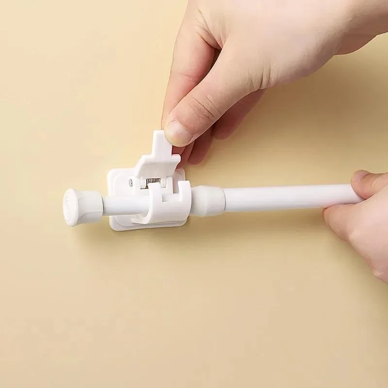 White Paint Non Perforated Curtain Telescopic Rod Home Kitchen Cabinet Layered Rod Bathroom Curtain Rod Clamp Hook Support Frame