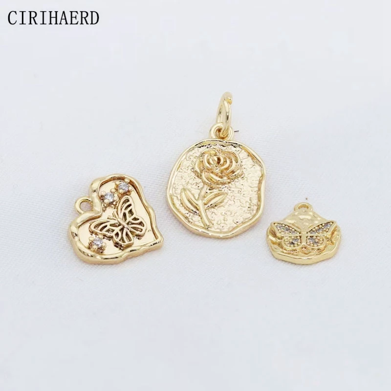14K Real Gold Plated Zircon Heart Butterfly Rose Charms And Pendants For Handmade Necklace Bracelet Pendant Jewelry Accessories
