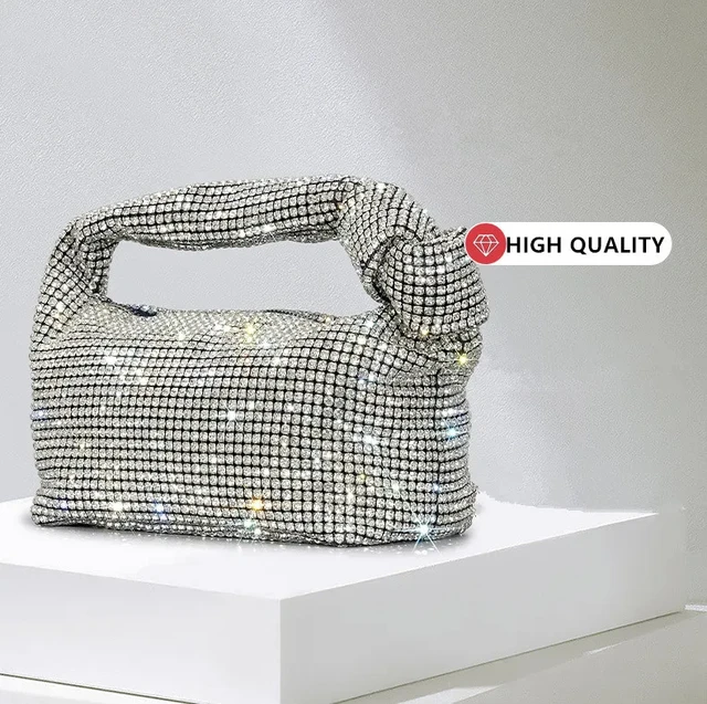 Borsa Da Sera Con Nodo E Strass - Pochette Brillante Con Diamanti, Per Feste E Matrimoni - Foto 10