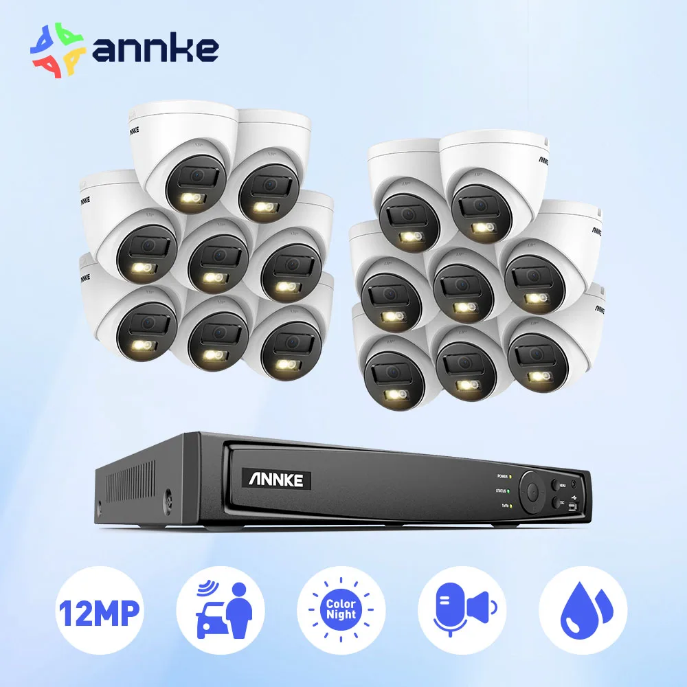 ANNKE HD POE Video Security System 16CH 4K 8MP NVR H.265+ With Smart Dual-Light 16X 12MP Weatherproof Surveillance IP Cameras