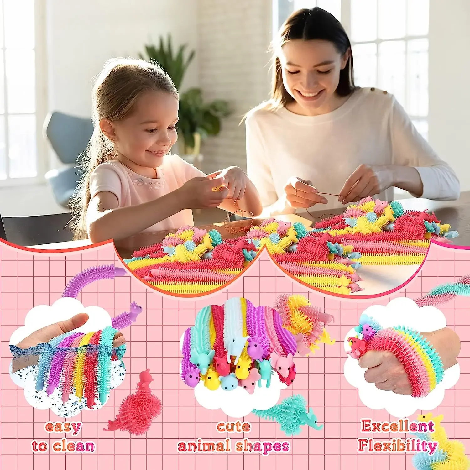 Fidget Toys 3pcs Stretchy String Fidget Toys Colorful Long Noodle Stretch Toys Worm Caterpillar Toy Sensory for Kids Toddler Autism