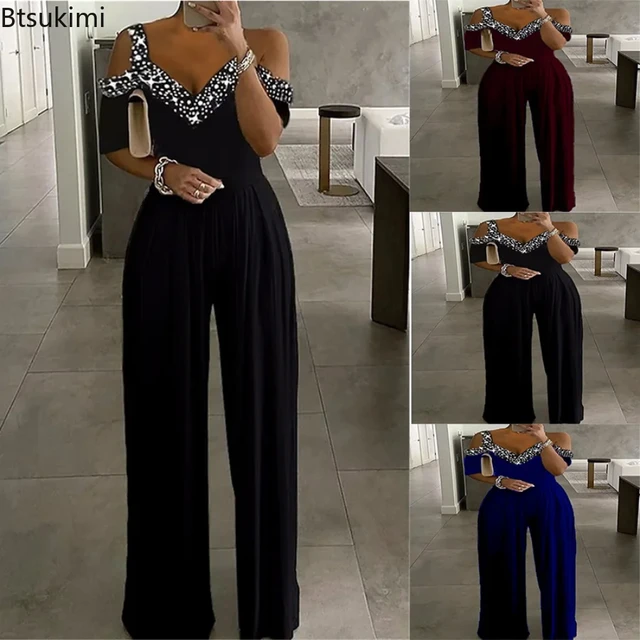 Attractive Solid Formal Rompers Women Jumpsuit Mock Necked Long