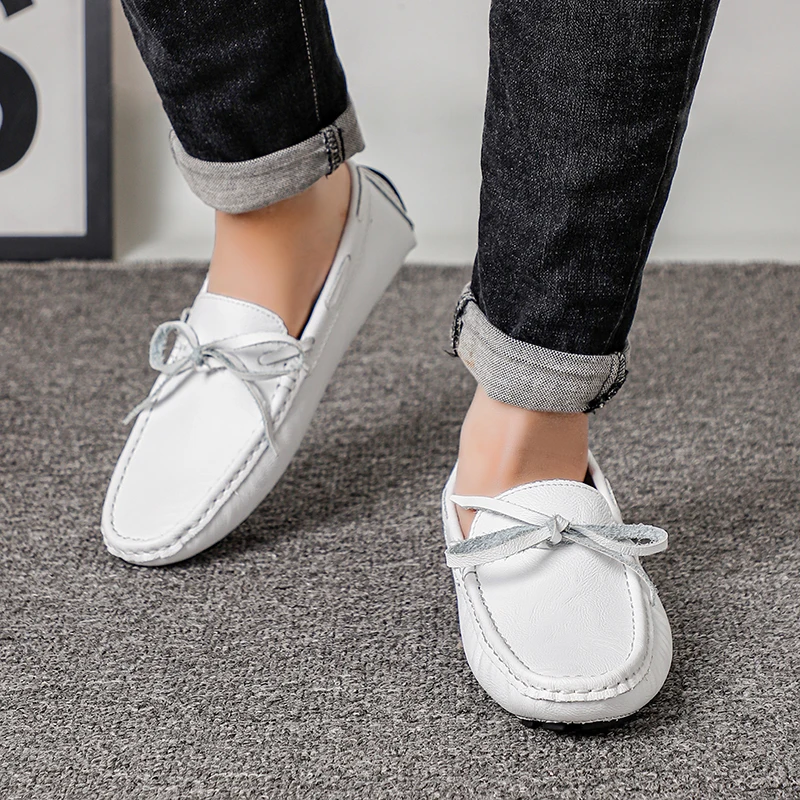 2025 Summer Mens Leather Loafers Slip-On Comfort Driving Shoes Soft Sole Business Casual Shoes Breathable Euro 38-47 Brown/Black 5