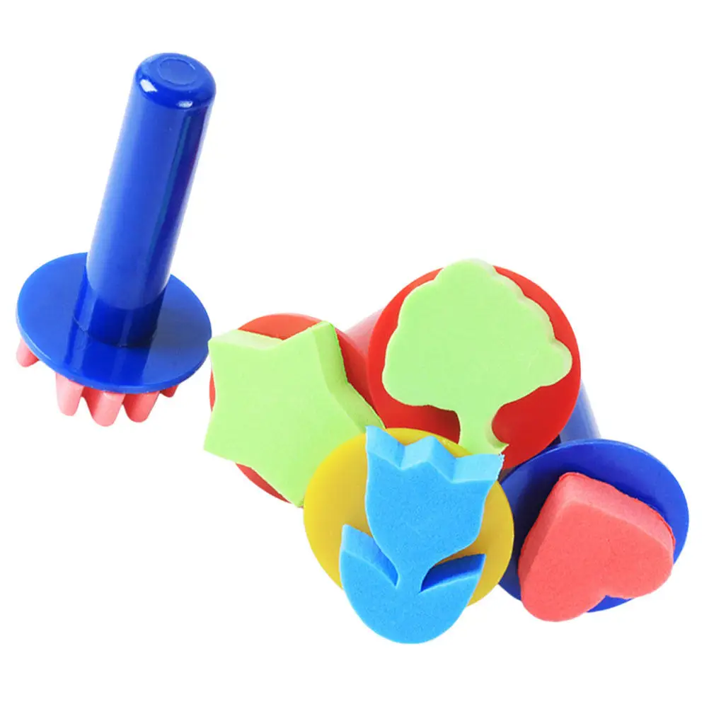 5Pcs 페인팅 스폰지 스탬퍼 안전한 소재 어린이를위한 편안한 그립 DIY 공예 를위한 학교 생일 그림 용품