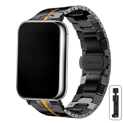 Stainless Steel Metal Band with Butterfly Buckle - Elegant Business Bracelet Strap for Mi Band 8 pro (Black Red)