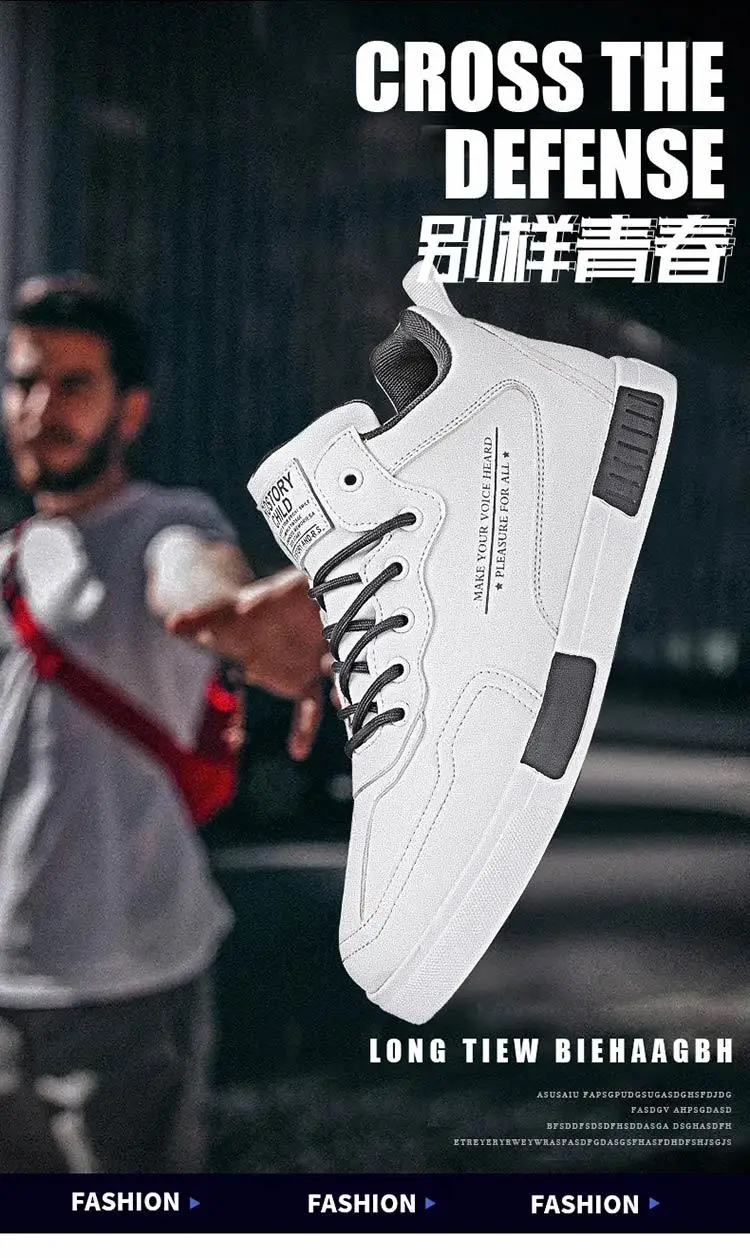 Weiße High-Top-Turnschuhe für Herren, Schnür-Leder-Sportschuhe, große Größe 45, vulkanisierte Herren-Turnschuhe, Tenis-Trainer, männliche Freizeitschuhe – Detail 3