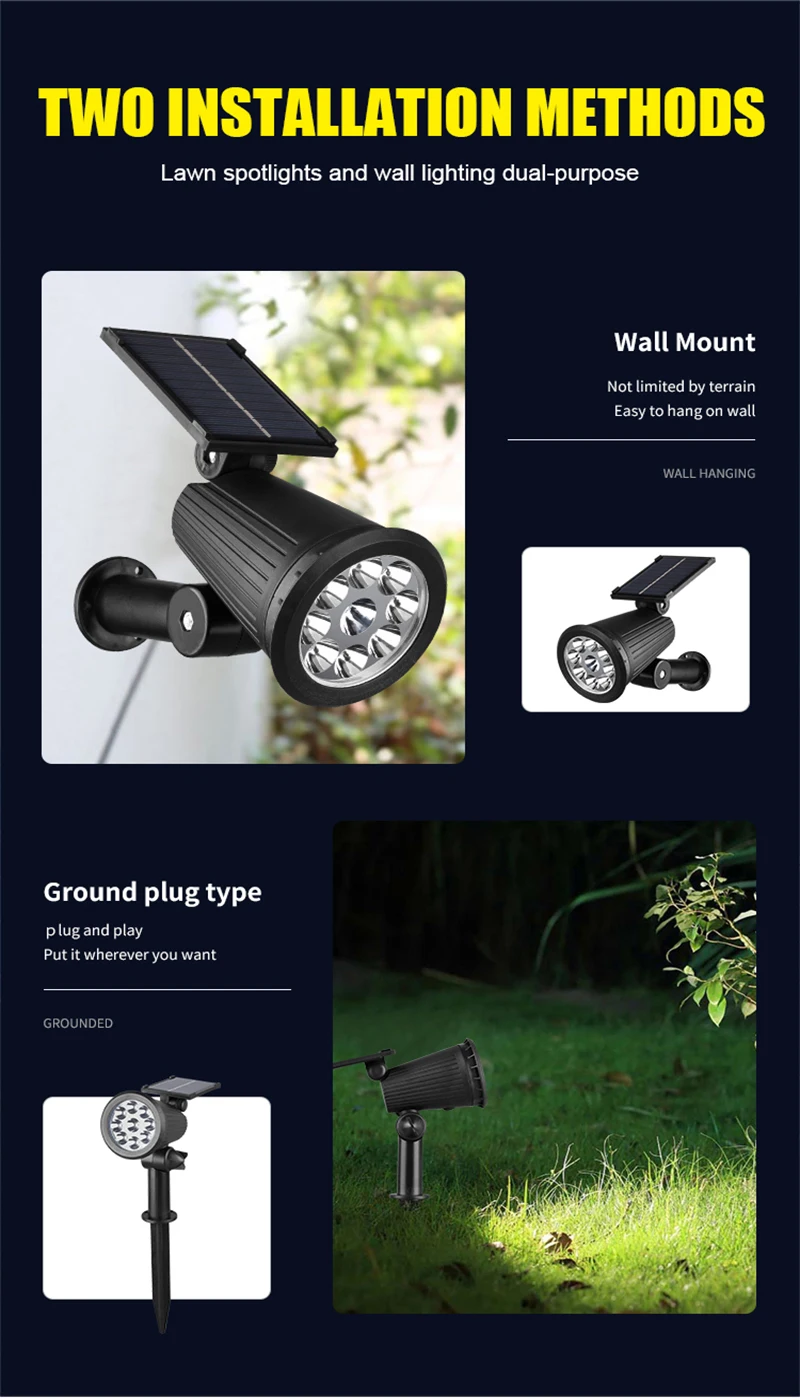 Description Picture 6 of item1/2/3/4Pcs Solar Powered 9LED Lamp Adjustable Solar Spotlight In-Ground IP65 Waterproof Landscape Wall Light Outdoor Lighting