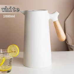 1L European Style Insulated Kettle with Wooden Handle - Large Capacity Hot Water Bottle - 1.0L (WHITE)