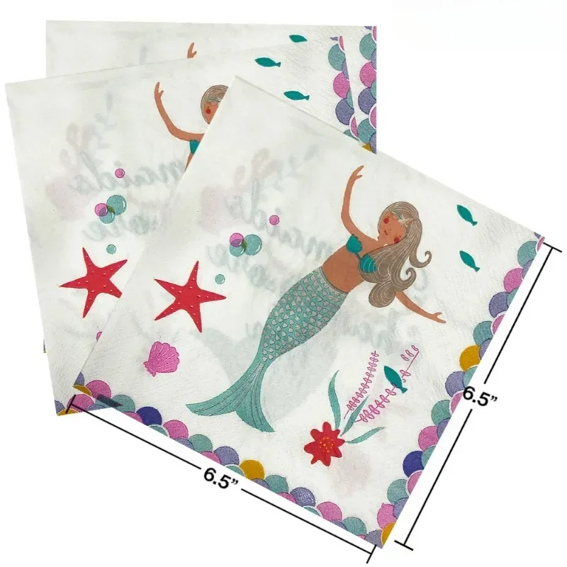 20pcs 33cm Ocean Princess Element Printed Colorful Paper Napkins Holiday Party Decoration Supplies Napkins Paper Placemats