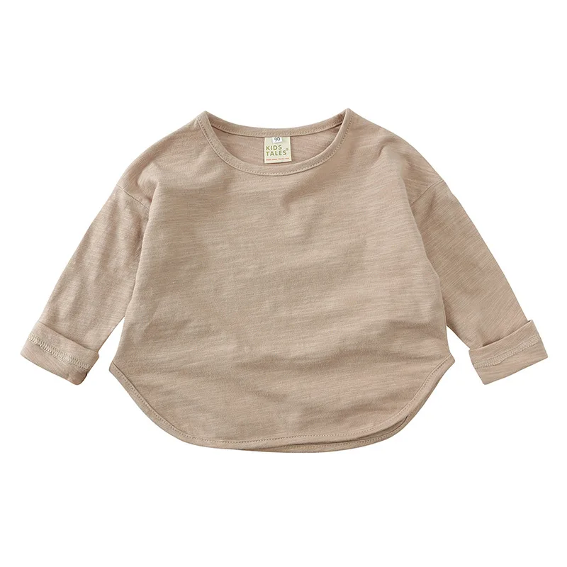Autumn Boy Girl Baby O-neck Solid Bottoming Shirt Children Simple Casual Long Sleeves T-shirt Kid Cotton Tops Infant Unique Tees 5