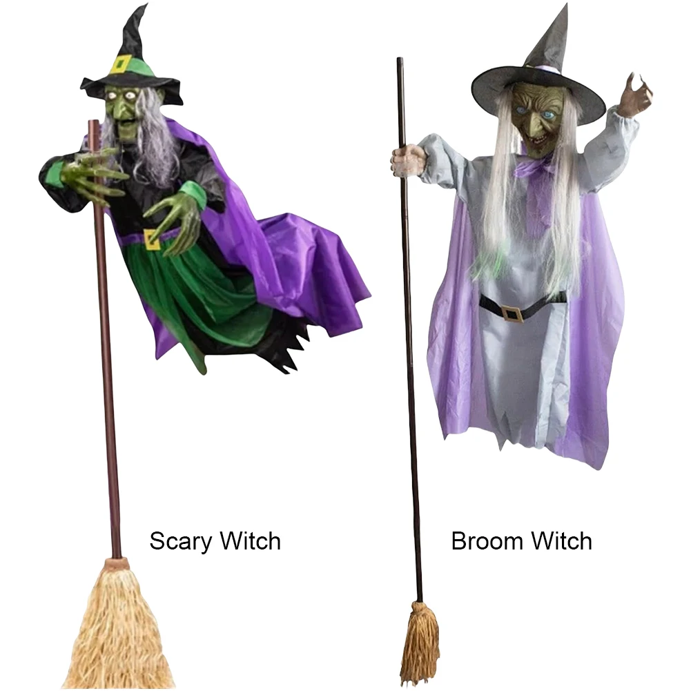 Halloween 180cm Flying Witch Decor Hovering Flying Witch Decorations with Scary Sound Halloween Props Horror Themed Scary Props