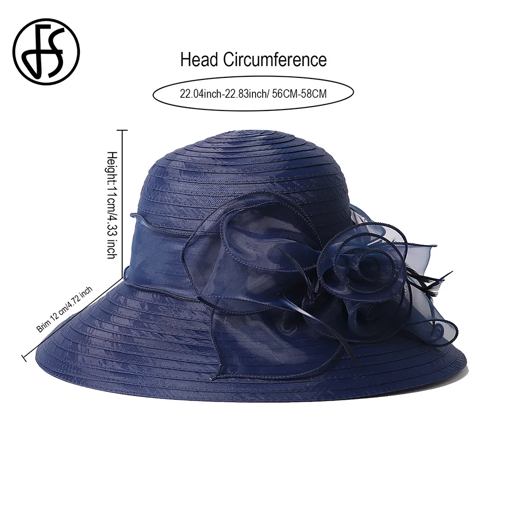 Elegant Navy Blue Wide Brim Derby Hat with Floral Fascinator
