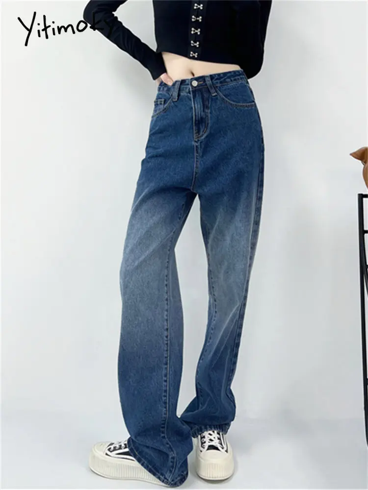 Yitimoky Casual Spring Women Long Jeans Trousers High Waist Pockets Loose  Female Wide Leg Denim Pants Ladies Floor-length Pants - Jeans - AliExpress