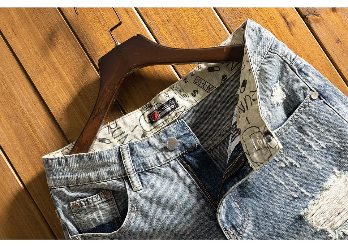 Denim Shorts Men - Casual Knee Length Cowboy Shorts With Button Fly & Slight Stretch