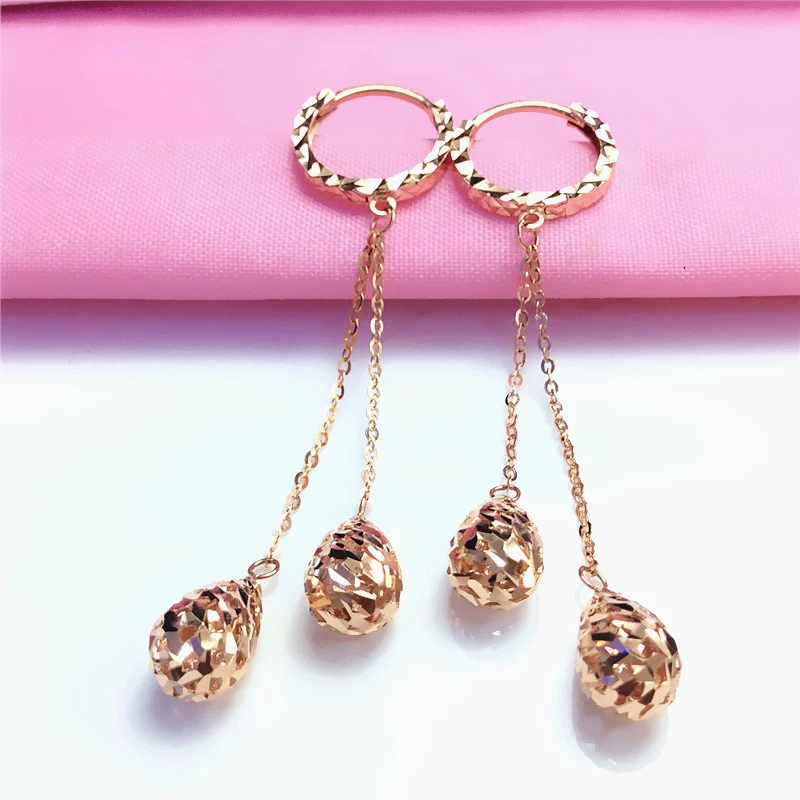 585 Purple Gold Plated 14K Rose Gold Shiny Drop Shape Earrings for