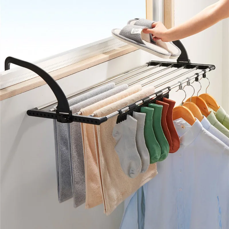 Multiuse Folding Window Drying Rack Stainless Steel Hanging Drying Rack  Balcony Drying Shelf Towel Quilt Stand - Drying Racks - AliExpress