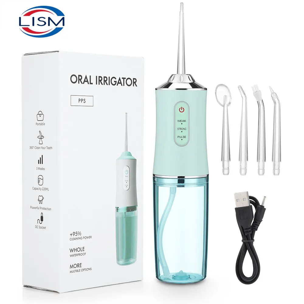 USB Irrigador Oral Recarregável, Portátil Dental Água Flosser, Jet Floss Água, Dente Escolha, 4 Jet Tip, 220ml, 3 Modos, IPX7, 1400rpm