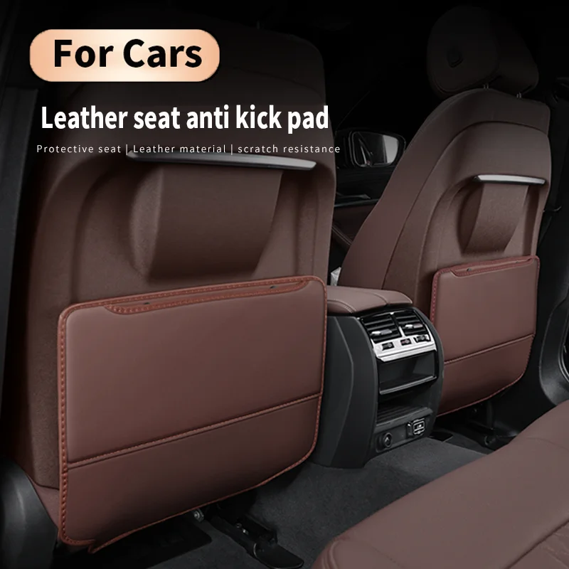 2pcs Car Seat Back Anti Child Kick Pad Protector Universal Leather Auto Anti Mud Dirt Pad With Storage Pockets Protection Cover car seat protector