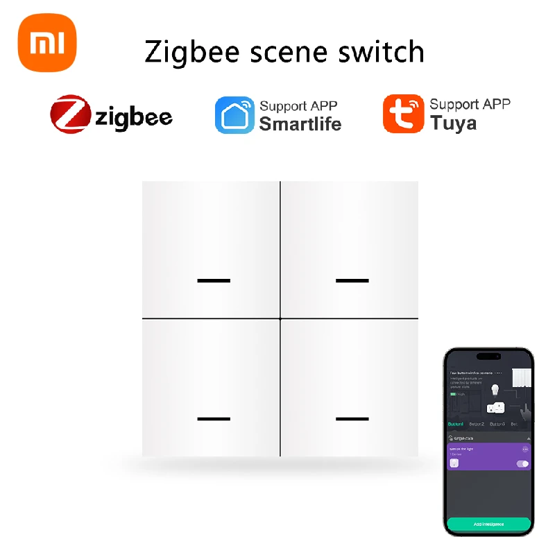 

Xiaomi Tuya ZigBee Smart Scene Switch 4 Gang 12 Scene Switch Push Button Smart Life Controller Works 2MQTT And ZigBee Gateway