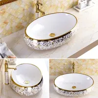 European-style Ceramic Bathroom Sink Square Countertop Basin Round Gold Art Basin Light Luxury Washbasin Set Washing Hand Basin 1
