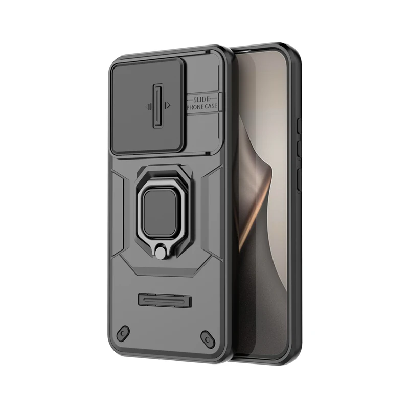 Shockproof Magnetic Ring Holder Case with Push Window and Back Cover for 6.83-Inch Smartphones