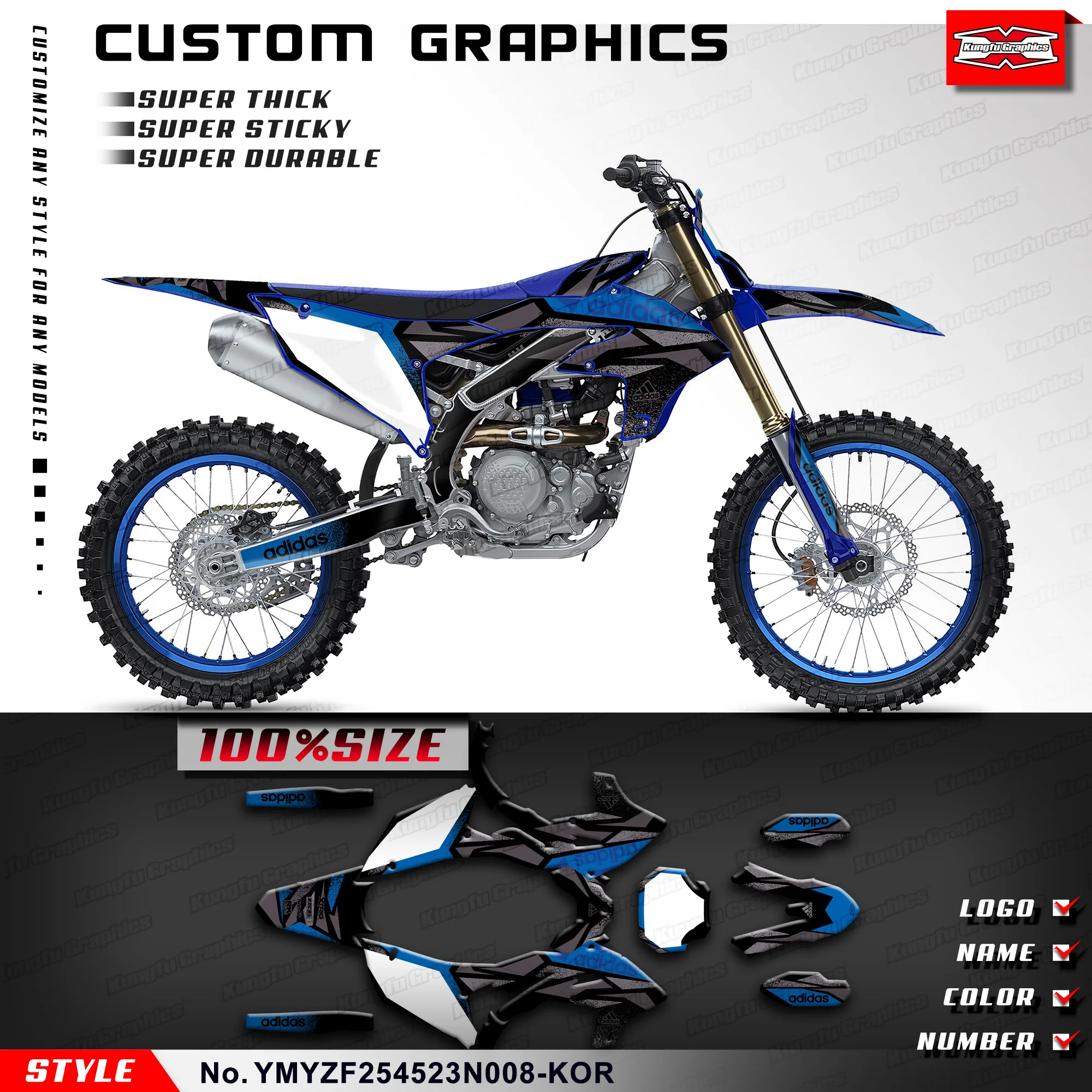 KUNGFU GRAPHICS Custom Dirt Bike Decals Waterproof Stickers Kit for Yamaha YZ450F YZF450 YZ450FX YZ250F 2023 2024
