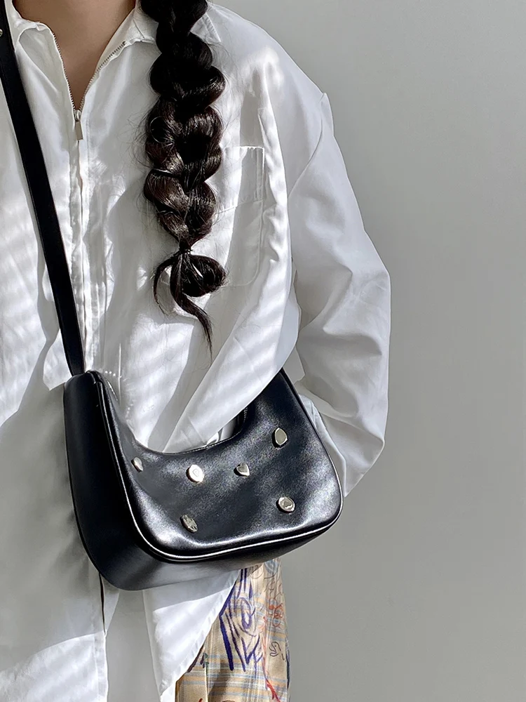 

Fashionable Sequined Shoulder Underarm Bag For Women 2024 New Black Soft Leather Female Handbags Retro Versatile Crossbody Bags
