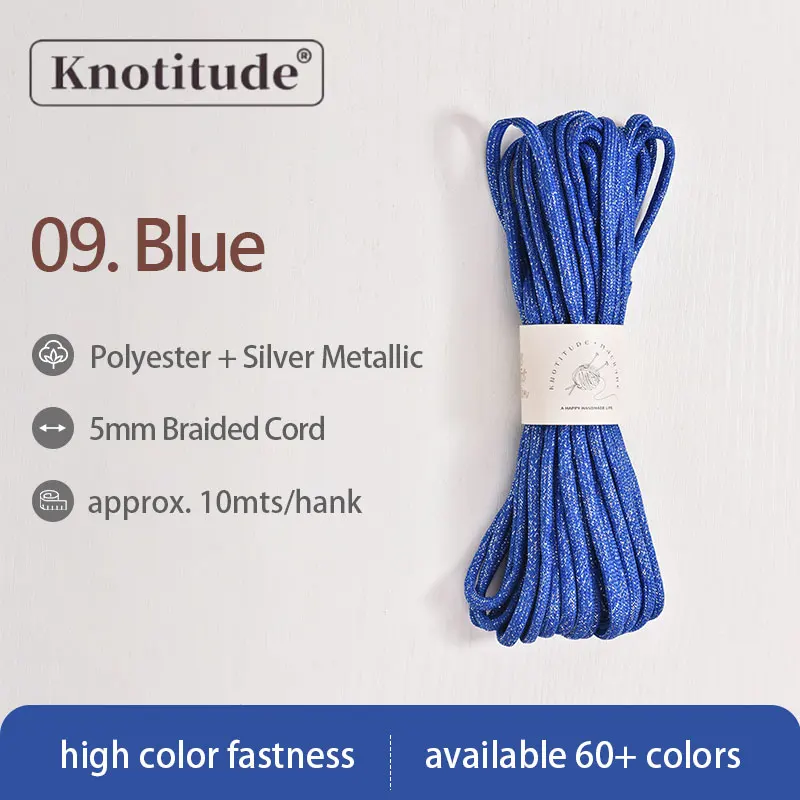 Silver Glossy Polyester Braid Rope with Shiny Lurex Metallic Finish - Ideal for DIY Jewelry Projects, 5mm x 10m