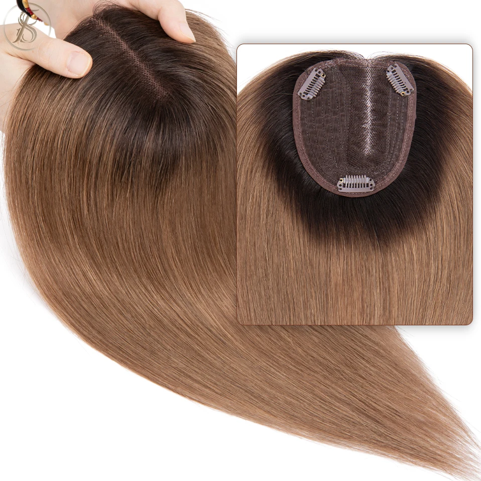 TESS 10x12cm Frauen Topper Hand Single Knot Haar Topper Naturhaar Perücken Clip In Echthaar Extensions Seitenteil Spitze Haarteil – Detail 8