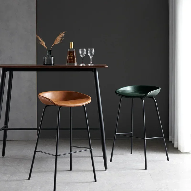 European Style Industrial Leather Art High Chair Bar Chair New Chinese Style Back Iron High Stool Front Desk Cashier 75cm