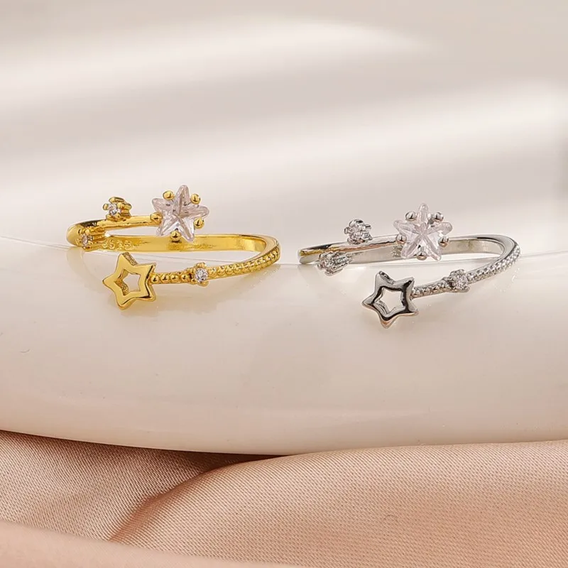 Korean Simple Shiny CZ Hollow Star Ring for Women 2024 New Fashion Open Finger Rings Party Jewelry Gifts Free Shippping Items