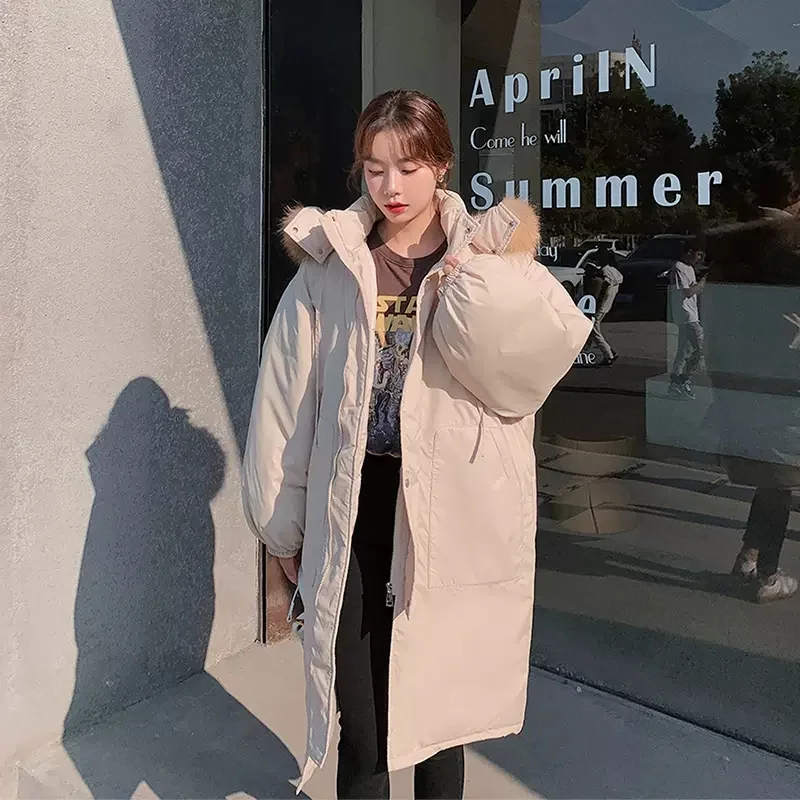 Winter Down Padded Coat Female Korean Version Loos All-match Padded Jacket 2022 Cotton Jacket Mid-length Winter Coat Solid Color
