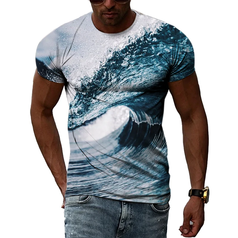 

Summer Fashion Cool Surf Sports Graphic T Shirts Men Interesting Personality 3D Creative Printing O-neck Short Sleeve Tees Tops