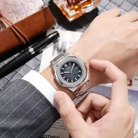 2024 Luxury Fashion Casual Men Watches Big Dial Silver Stainless Steel Calendar Quartz Wristwatch Classic Top Brand Male Clock 3