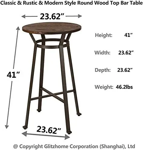 Pub Table and Chairs Set 3 Piece Round Rustic Bar Height Top Table and Adjustable Swive Hunter Green Bar Stools