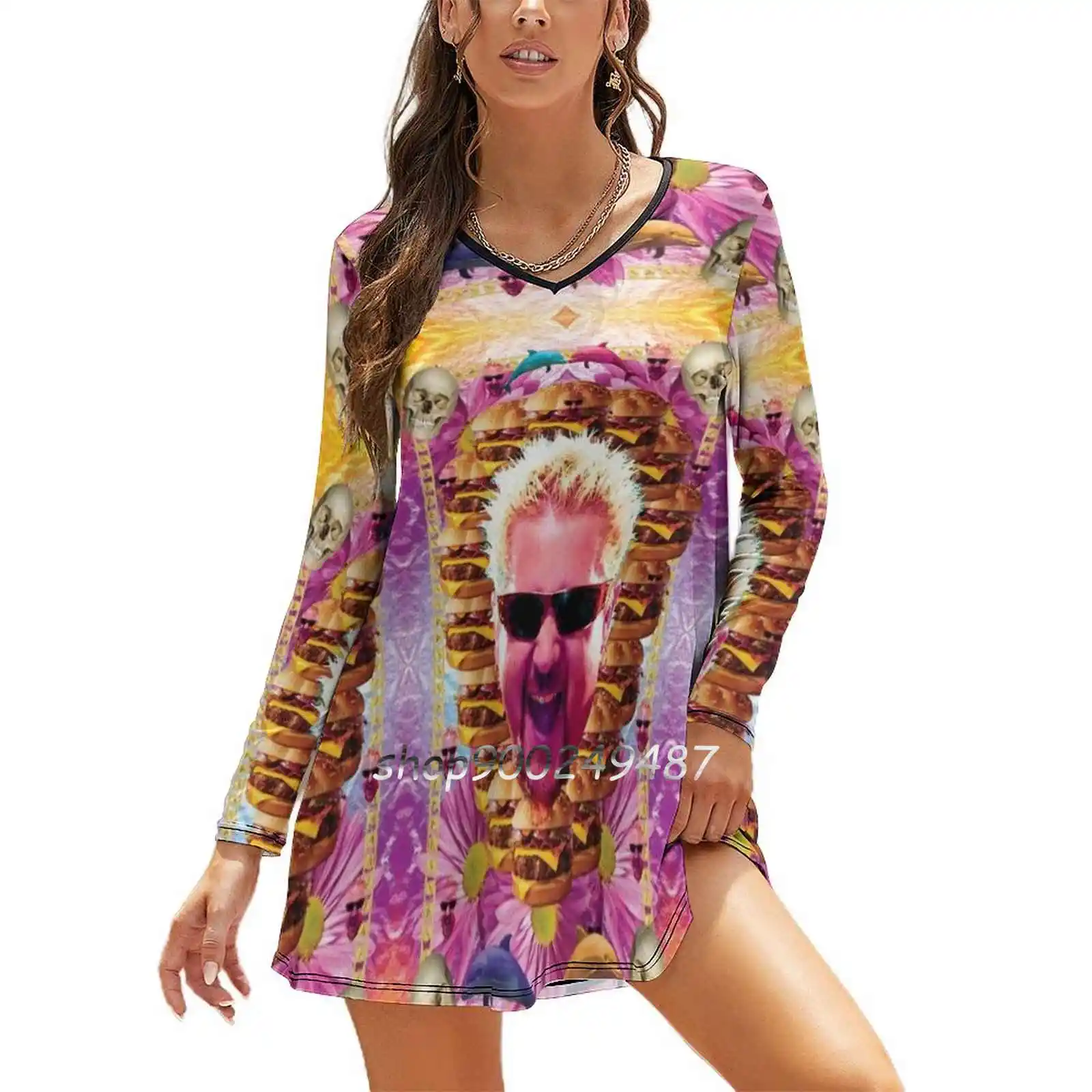 

Guy Celebrity Chef Fieri Long Sleeve Sexy Dresses For Women 2022 Ladies Vintage Elegant Party Dress Aesthetic Baroque Bright