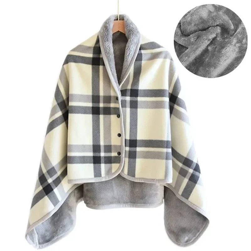 Cozy Plaid Wearable Blanket - Soft Fleece Shawl for Adults, Office, Travel & Home