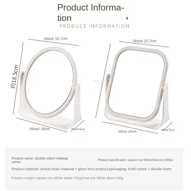 Miroir de Maquillage de Bureau Pliable, Résistant à 360, Rotatif, Double Face, Princesse, Portable, avec Support, Carré, Rond, pour la Maison 6