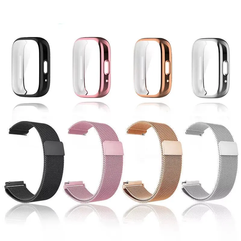 Metal Strap with Case and Screen Protector - Magnetic Loop Watchband Bracelet