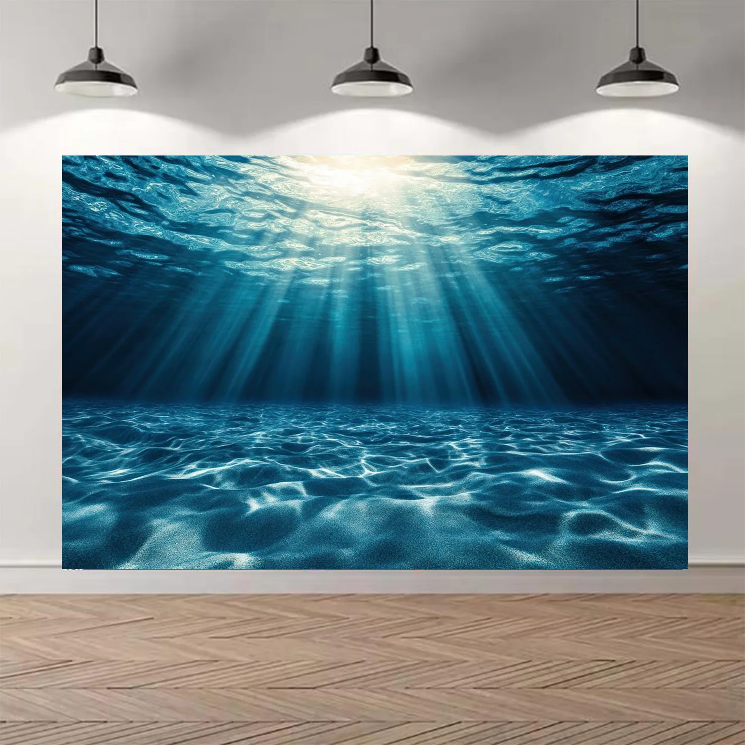 Blue Underwater World Backdrop with Sunlit Ocean Ripples for Summer Beach Pool Parties