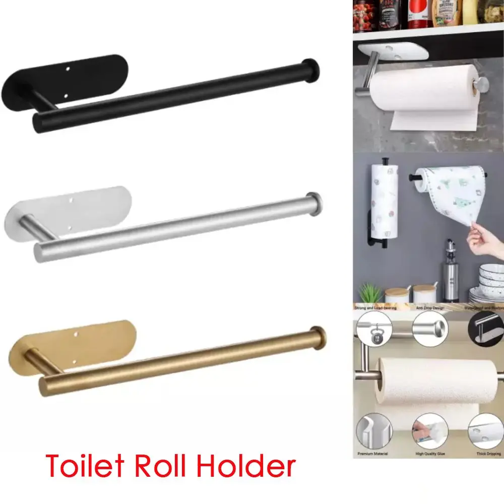 Modern Kitchen Roll Paper Towel Holder Stainless Steel No Drilling Storage Rack Wall Mount Home Decor Toilet Roll Holder Home