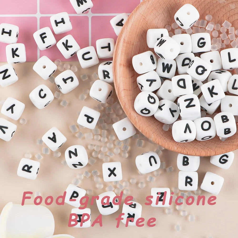 12MM Silicone Letter Beads Silicone Round Beads Loose Food Grade DIY Bracelet Necklace Pacifier Chain Accessories 100Pcs silicon beads