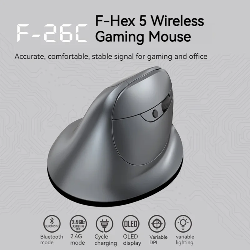 ZELOTES F-26C 컴퓨터 노트북 오피스 마우스 3200DPI 2.4G 무선 블루투스 마우스 8버튼 충전식 수직 게이밍 마우스