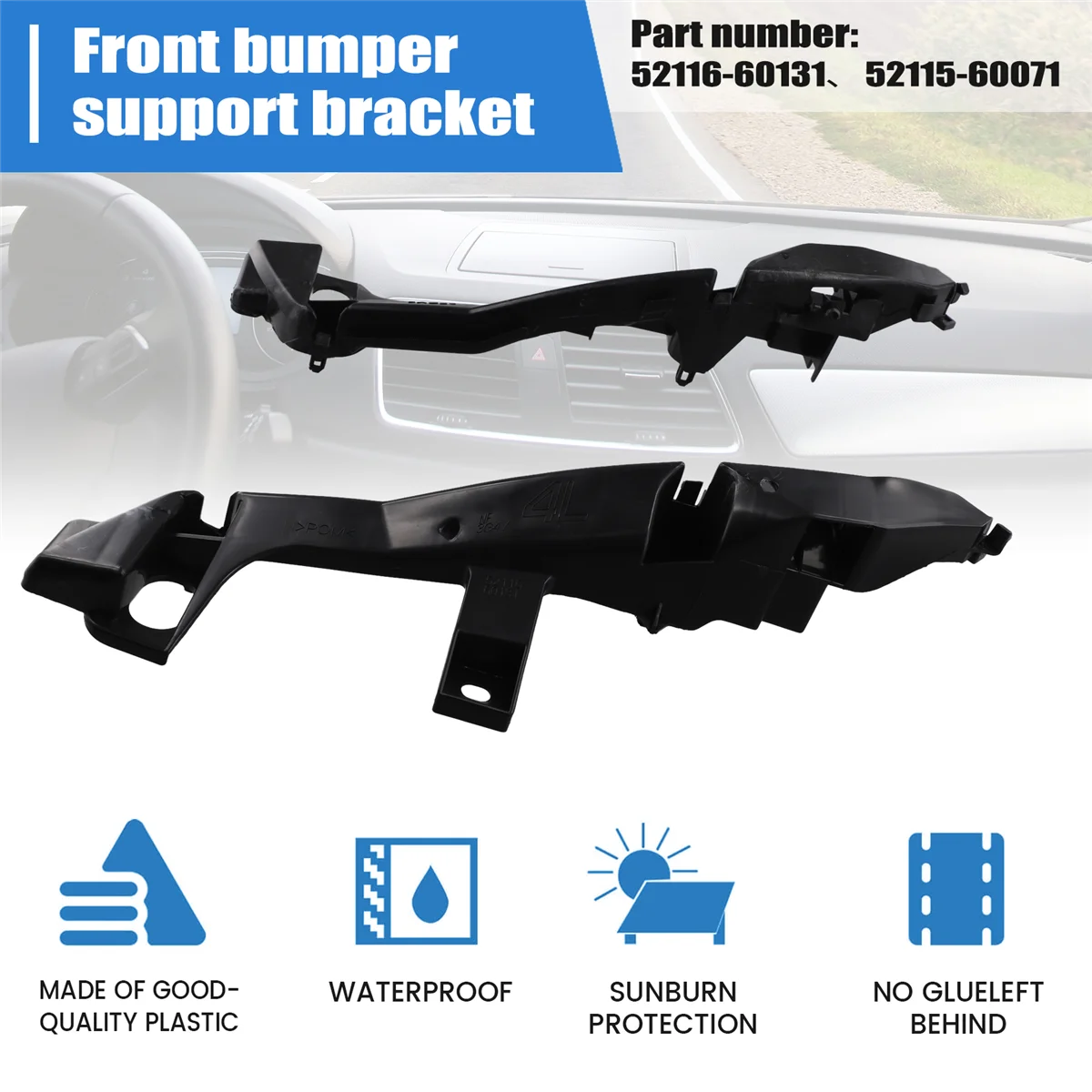 1 Pair Front Bumper Support Bracket 52116-60131 52115-60071 for Toyota Land Cruiser Prado 120 2002-2009&mdash;L49A