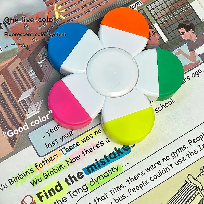 Multifunctional Cute Mini Rotary Highlighters 5 Colors,No Bleed Dry Fast Easy to Hold,for Journal Planner School Office Supplies