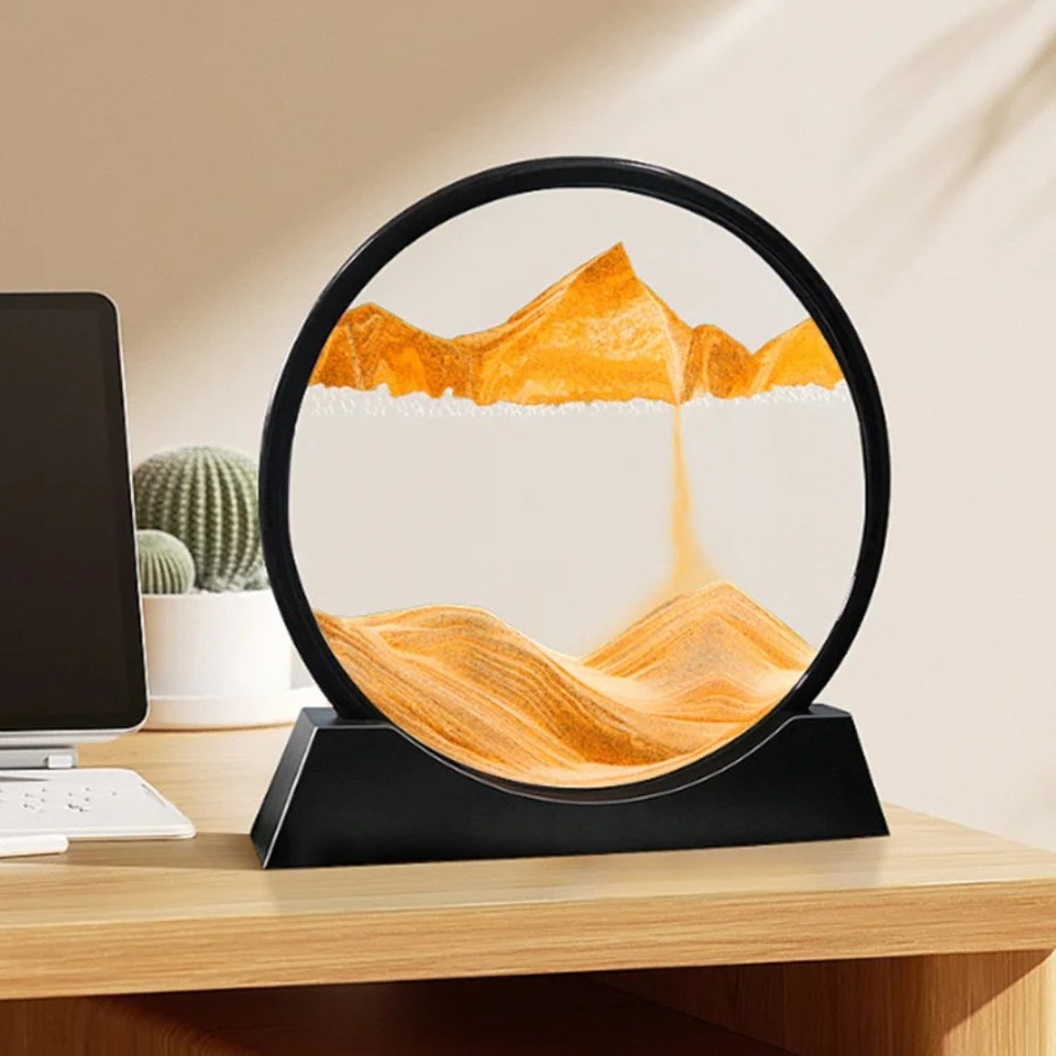 7inch Moving 3D Sand Art Picture Deep Sea Sandscape Flowing Sand Round Glass Hourglass Display Flowing Sand Frame for Home Decor