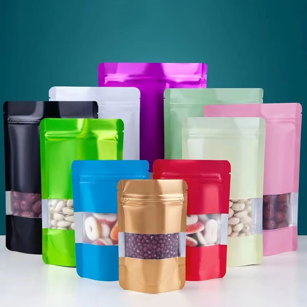 50pcs 식품 학년 스탠드 식품 캔디 초콜릿 주최자 건조 과일 가방에 대 한 창 Doypack 주머니와 사용자 지정 플라스틱 지 플락 가방