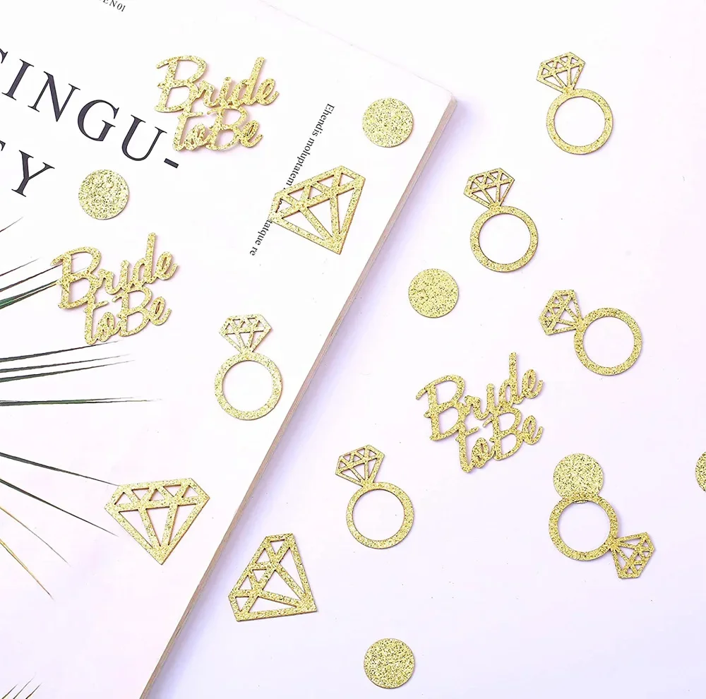 100Pcs Rose Gold Bride To Be Diamond Ring Heart Paper Confetti Hen Night Bachelorette Party Wedding Decoration Supplies