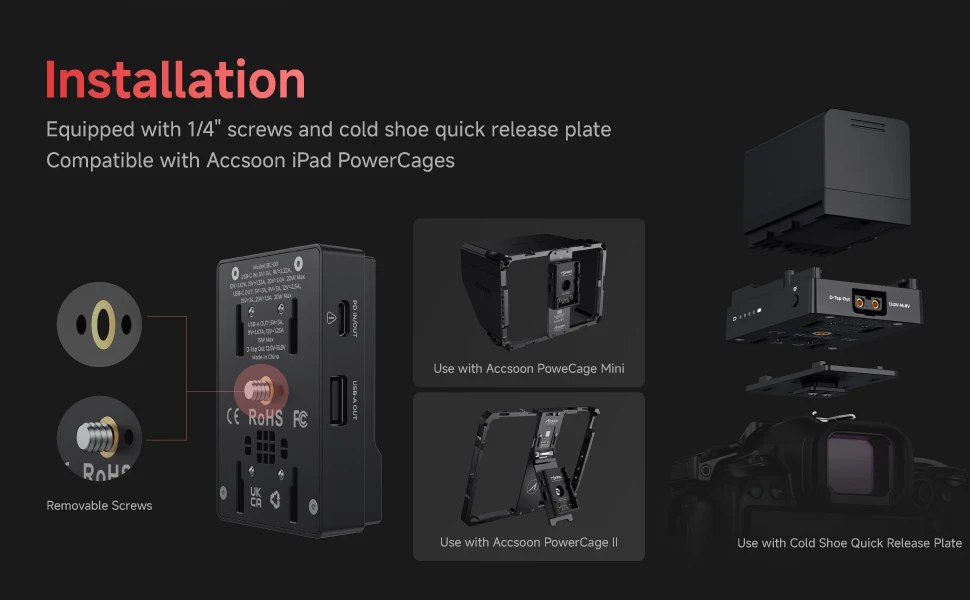 Accsoon TOPRIG 60W BP-A Battery Mouting Plate for Canon C400 C80 R5 R5II R6 Came